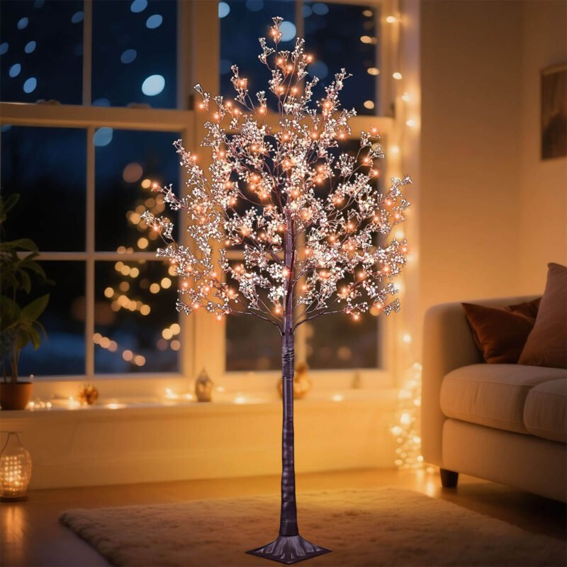 6ft Lighted Baby Breath Tree, LED Artificial Gypsophila Tree with Lights, Faux Plant Home Festival Christmas Decoration, Warm White