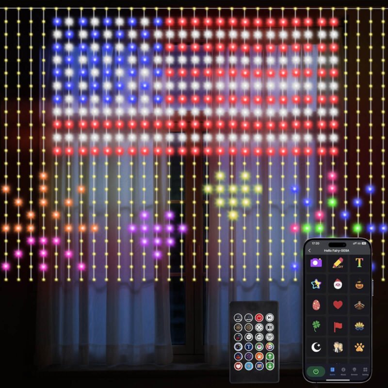 400 LED Smart Curtain Lights, 9.84ft x 9.84ft Dynamic Pattern DIY Fairy String Lights with APP and Remote, RGB Wall Lights for Indoor Bedroom Backdrop Decor