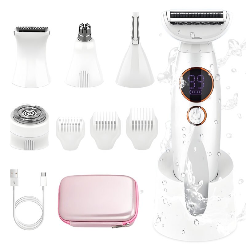 Syenll Electric Razor for Women, 5 in 1 Rechargeable Bikini Trimmer Shavers, Facial Hair Remover for Nose Eyebrow Arms Armpit Legs Pubic Area