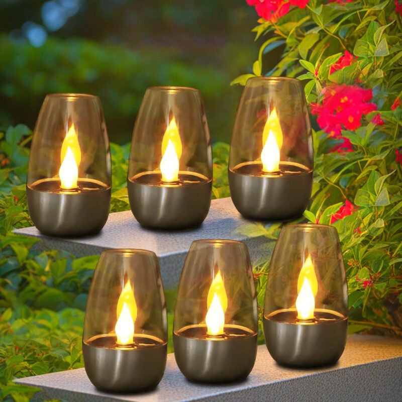 6 Pack Solar Tea Lights Outdoor, Waterproof Flameless Flickering LED Solar Candles, Reusable Solar Table Lamp Dusk to Dawn Lighting for Garden Camping Home Decor