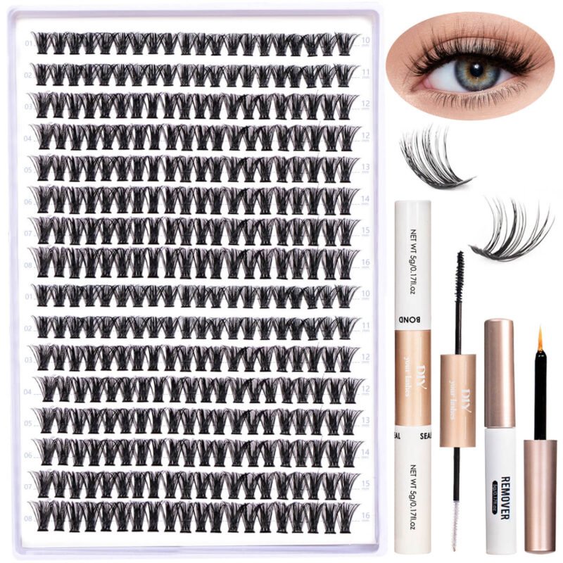DIY Lash Extension Kit, 320Pcs Eyelash Clusters Kit, 40D+50D Lashes Set with Lash Bond and Seal, Lash Tweezers (10-16mm)