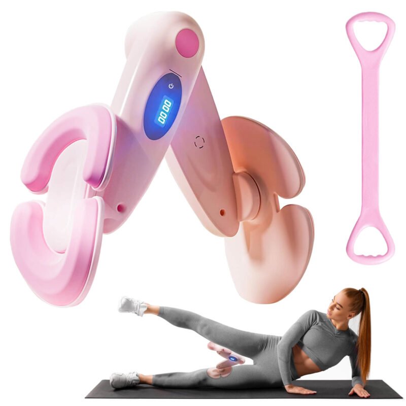 Thigh Master Hip Trainer, Kegel Exerciser Pelvic Floor Muscle Trainer with Tensioner, Inner Thigh Exercise Equipment for Workout Training, Pink
