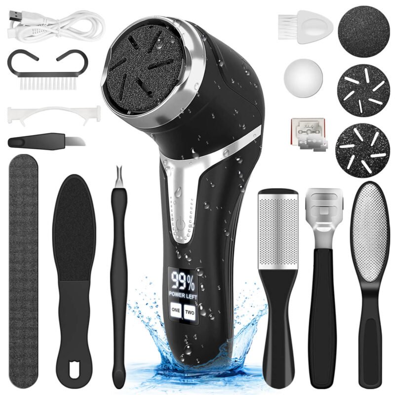 Syenll Electric Callus Remover for feet, Rechargeable Pedicure Tool with 3 Heads and LCD Display, Foot File for Foot Care Deadskin, Black