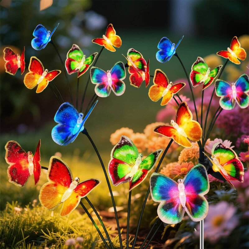 Syenll Solar Garden Lights, 2 pack Swaying Butterfly Light Outdoor, Multicolored LED Solar Lamp for Patio Yard Pathway Decoration